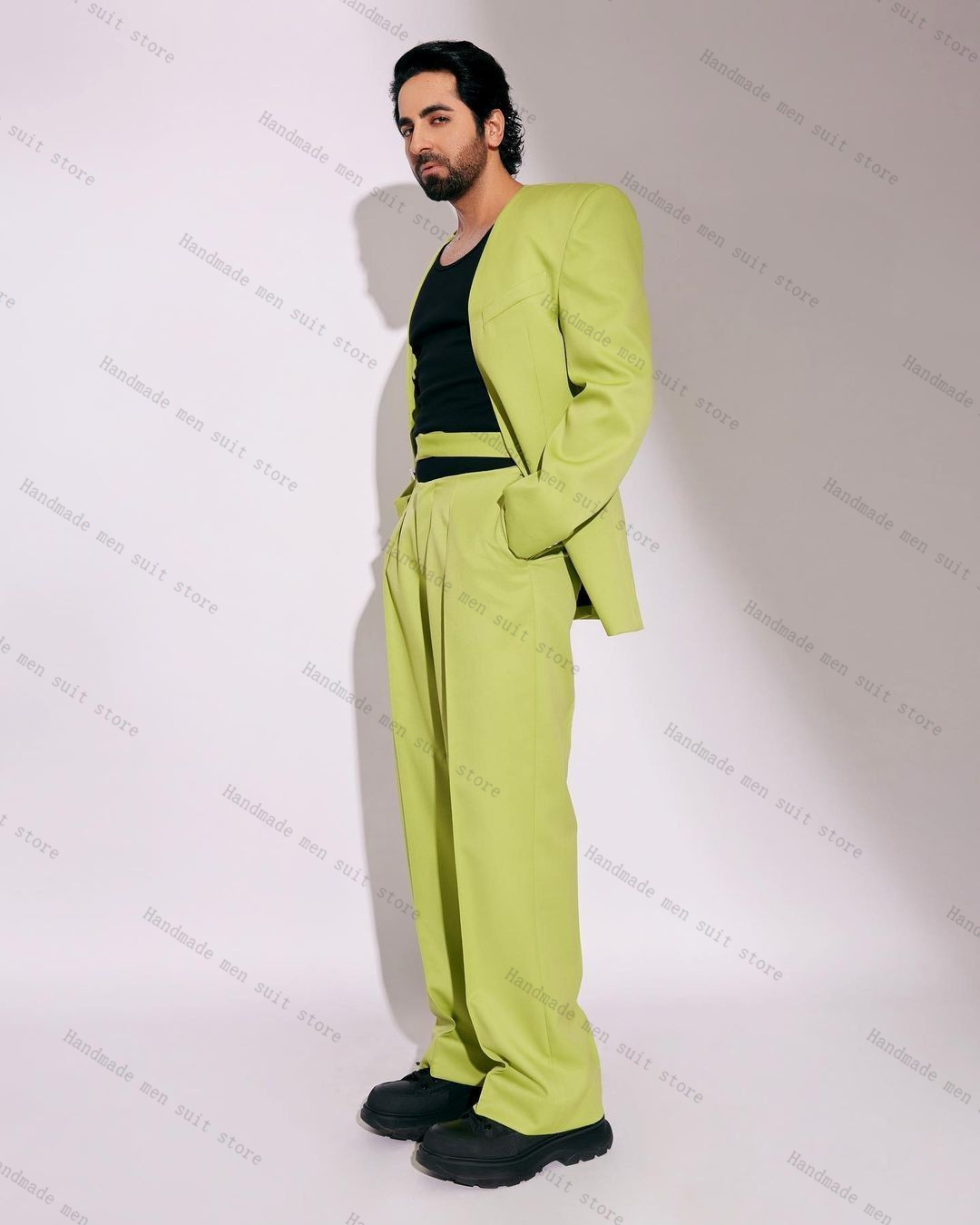 Men Formal Wear Fashion - Fashion Green Men Suit Set 2