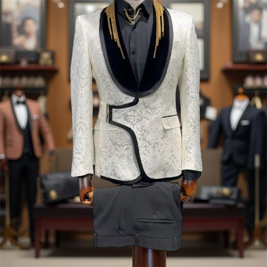 Men Formal Wear Fashion - Floral Formal Wedding Tuxedo with Buckle