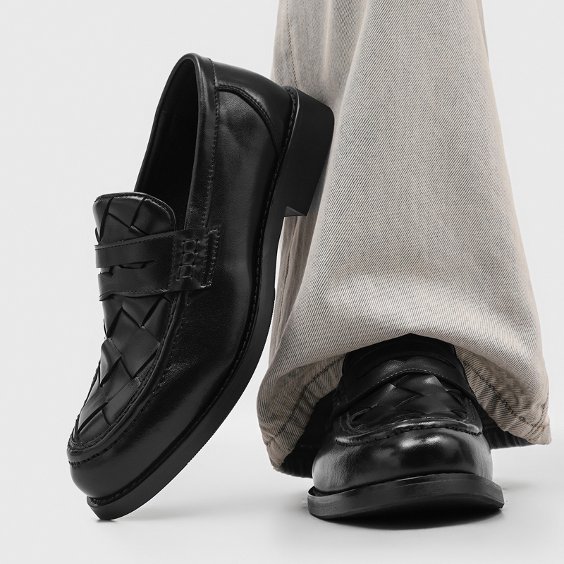 Formal Men Daily Wear Shoes - Men handmade woven penny loafers black