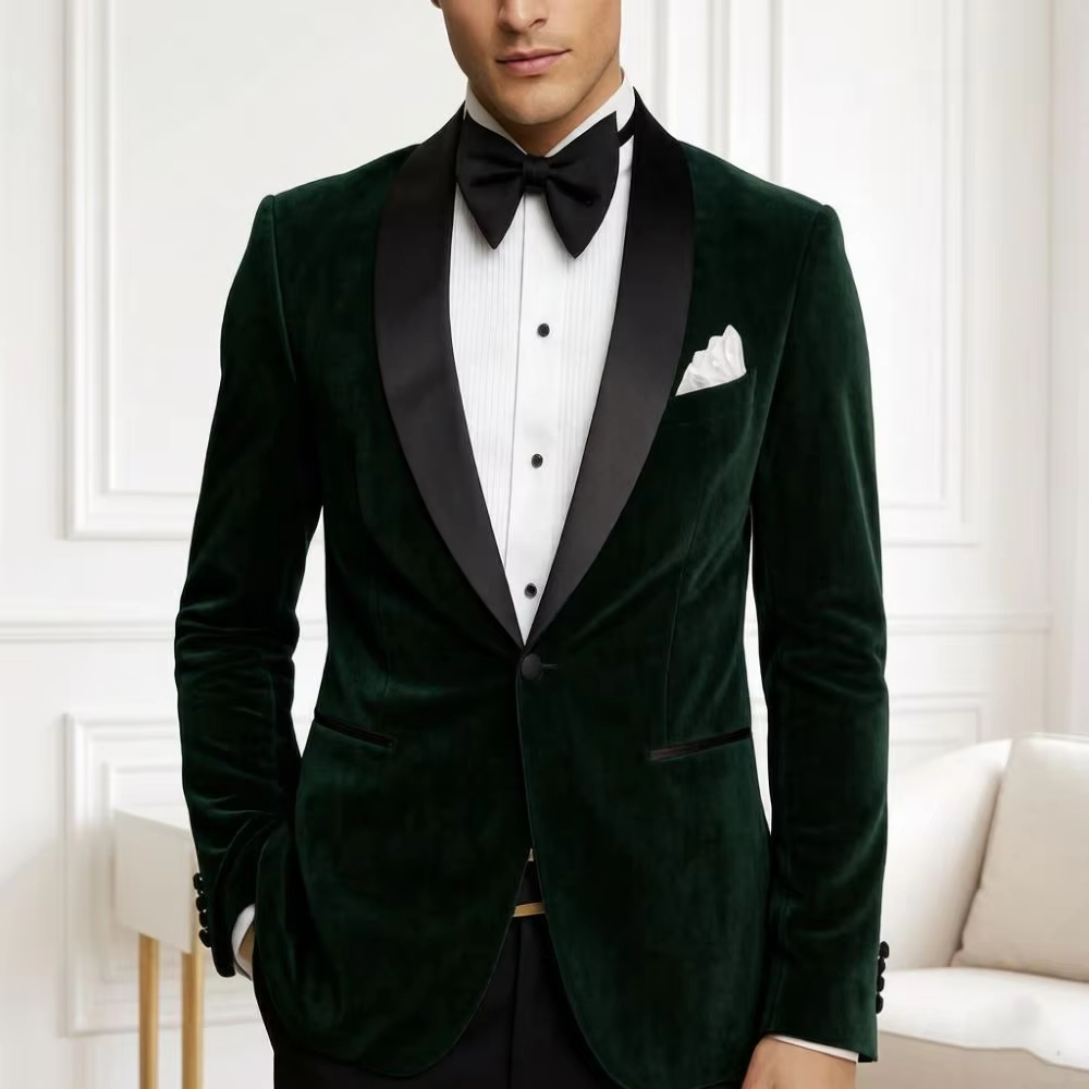 Formal Men Party Wear Jacket - Men Velvet Blazer Slim Fit Suit