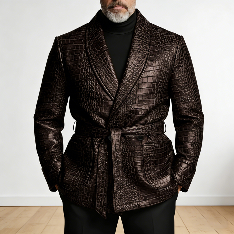 Formal Men Party Wear Jacket - ﻿ Men's Crocodile Pattern Leather Blazer