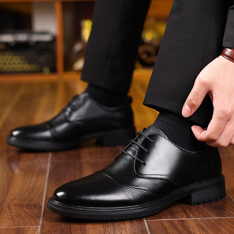 Formal Men Daily Wear Shoes - Mens Black Genuine Leather Textured Lace
