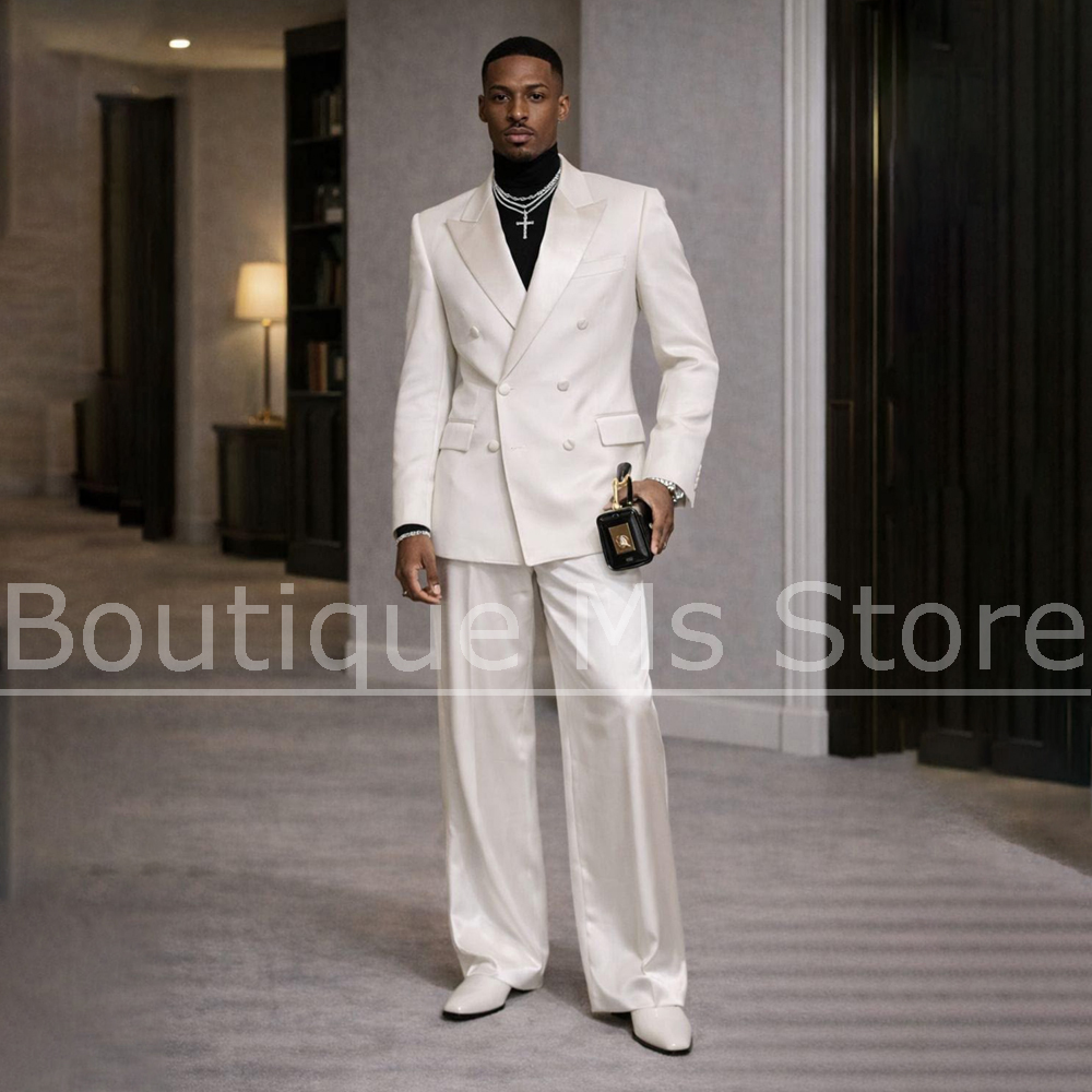Men's White Satin Suit 2 Piece - Men Formal Wear For Wedding review and price
