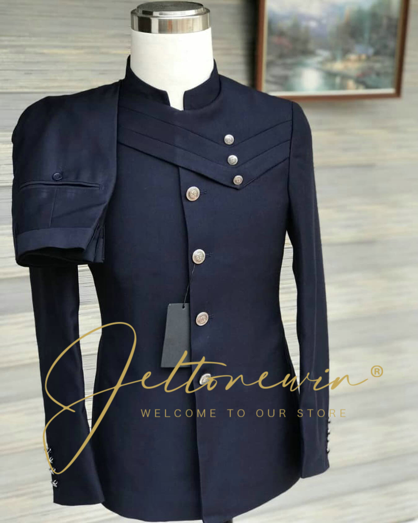Men's Navy Blue Suit Set with  - Men Formal Wear For Wedding review and price