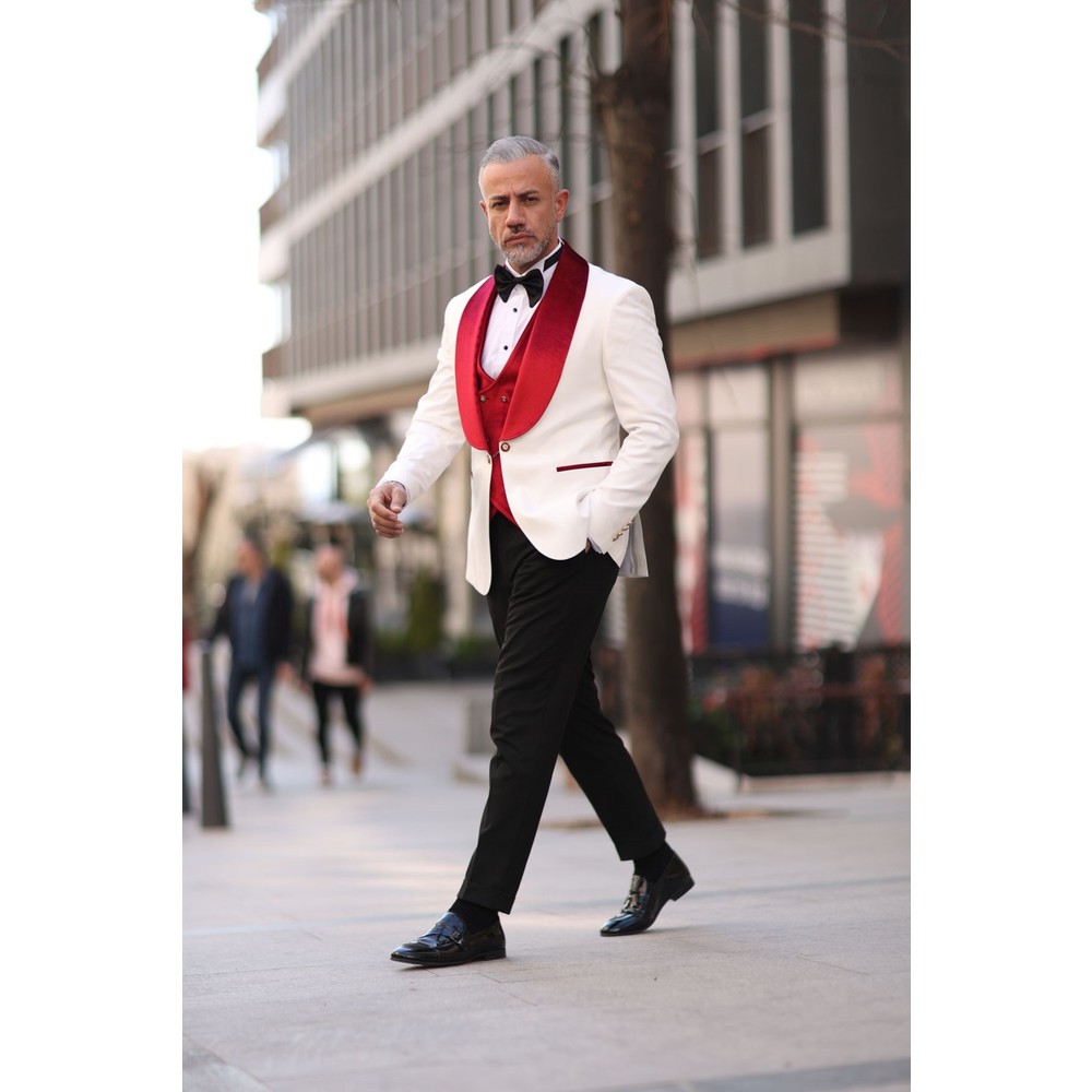 Red White Men Wedding Tuxedos  - Men Formal Wear Modern review and price