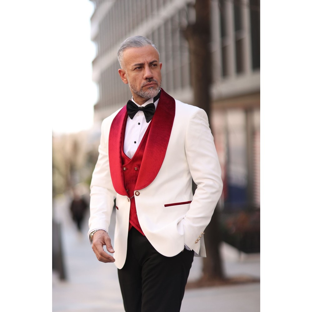 Red White Men Wedding Tuxedos  - Men Formal Wear Modern review and price