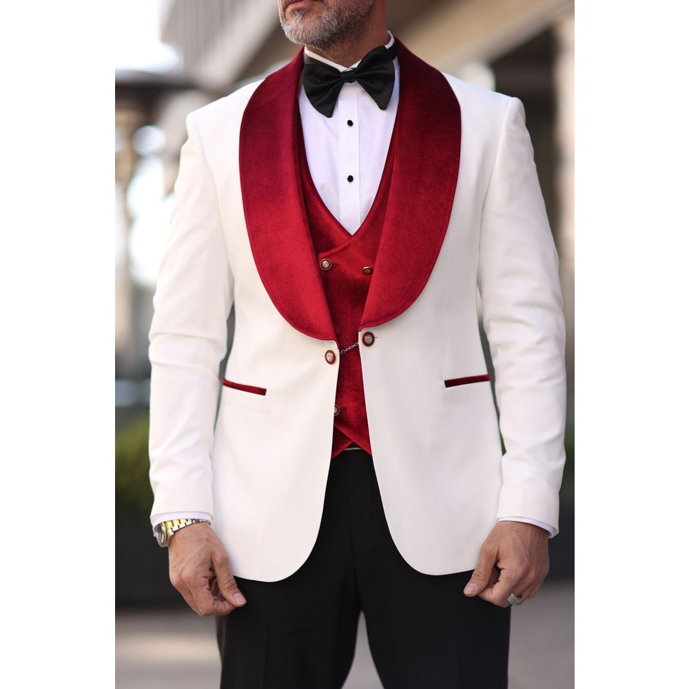 Red White Men Wedding Tuxedos  - Men Formal Wear Modern review and price