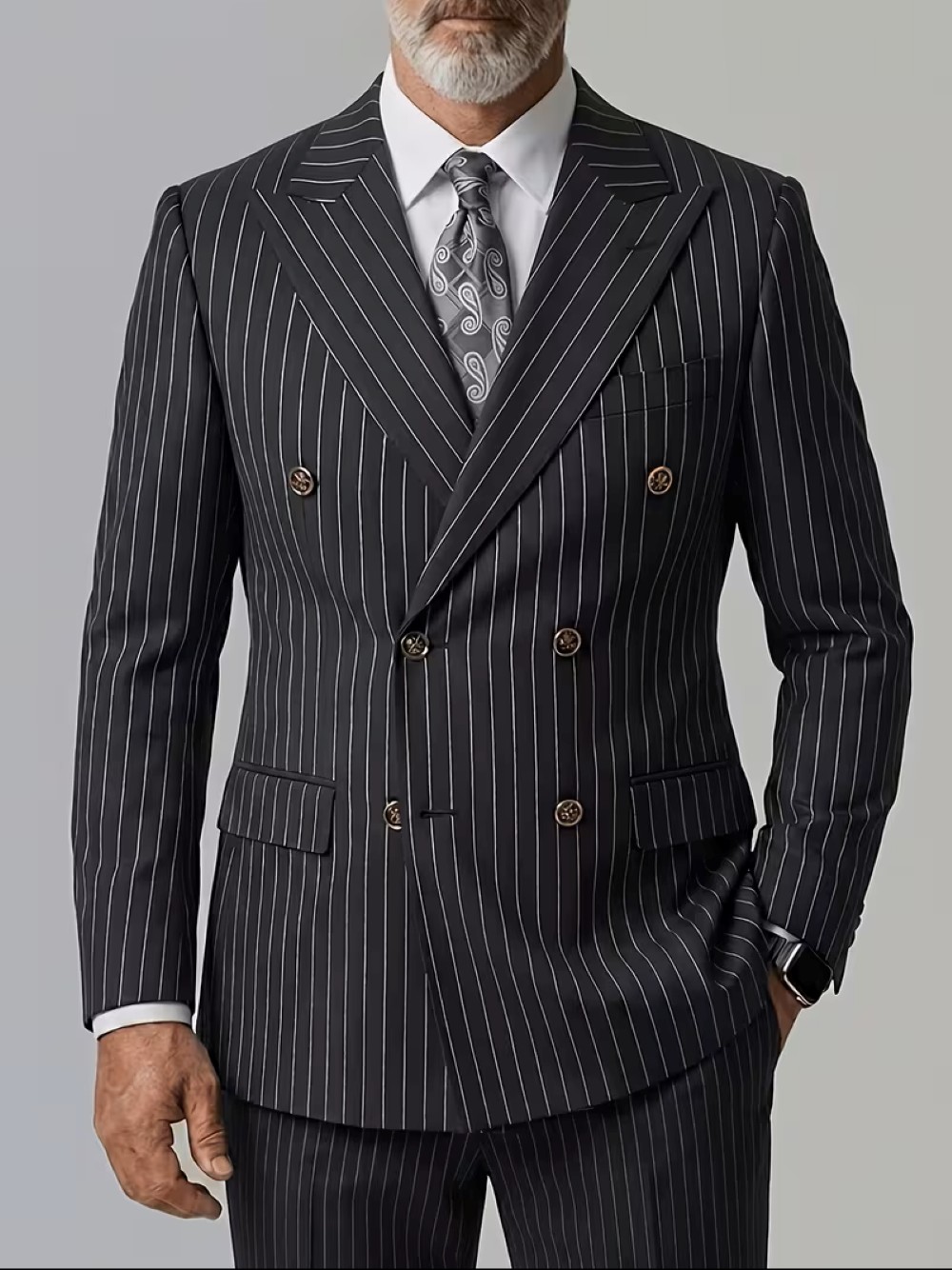  Men's Black Pinstripe Double  - Formal Men Party Wear Jacket review and price