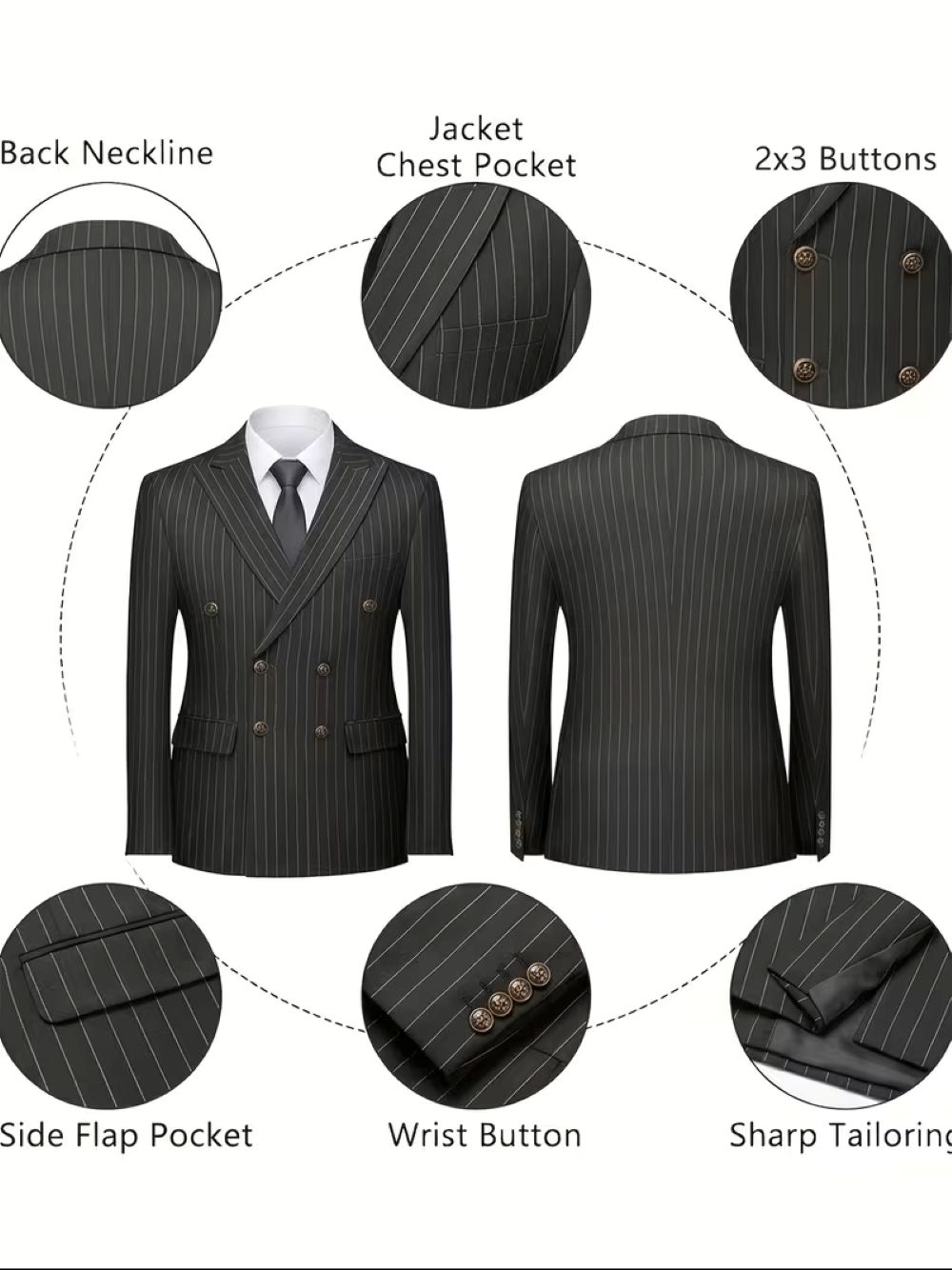  Men's Black Pinstripe Double  - Formal Men Party Wear Jacket review and price